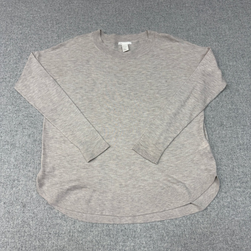 H&M | Basic Wool Blend Sweater | Small | Beige | Curved Hem Crew Neck Top